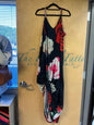 Maxi Dress - Black with various shades of pink, white, red, and green in floral print - 3XL