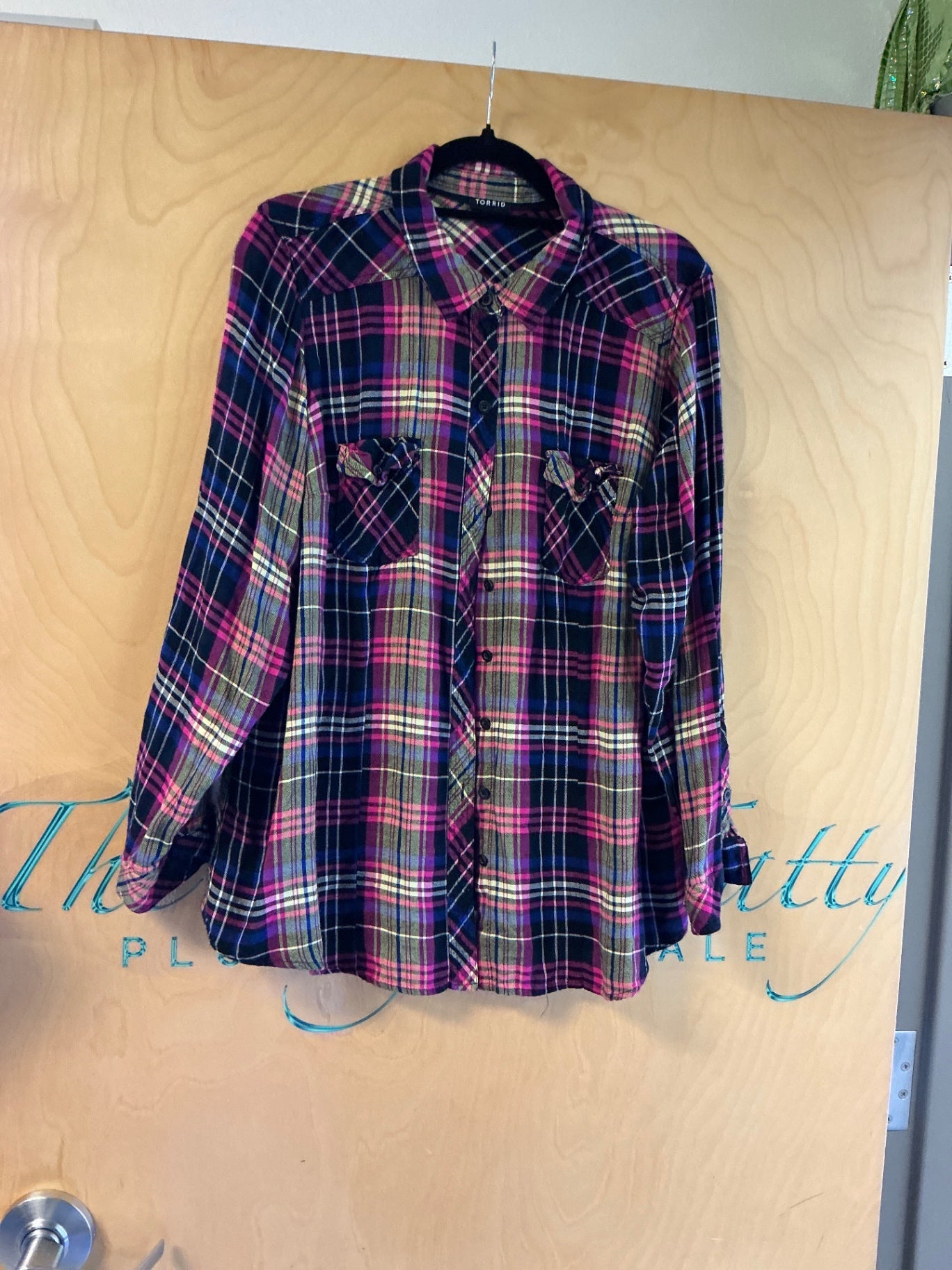 TORRID Flannel Shirt - Multicolor (mainly Pink, Navy, and White) - 2