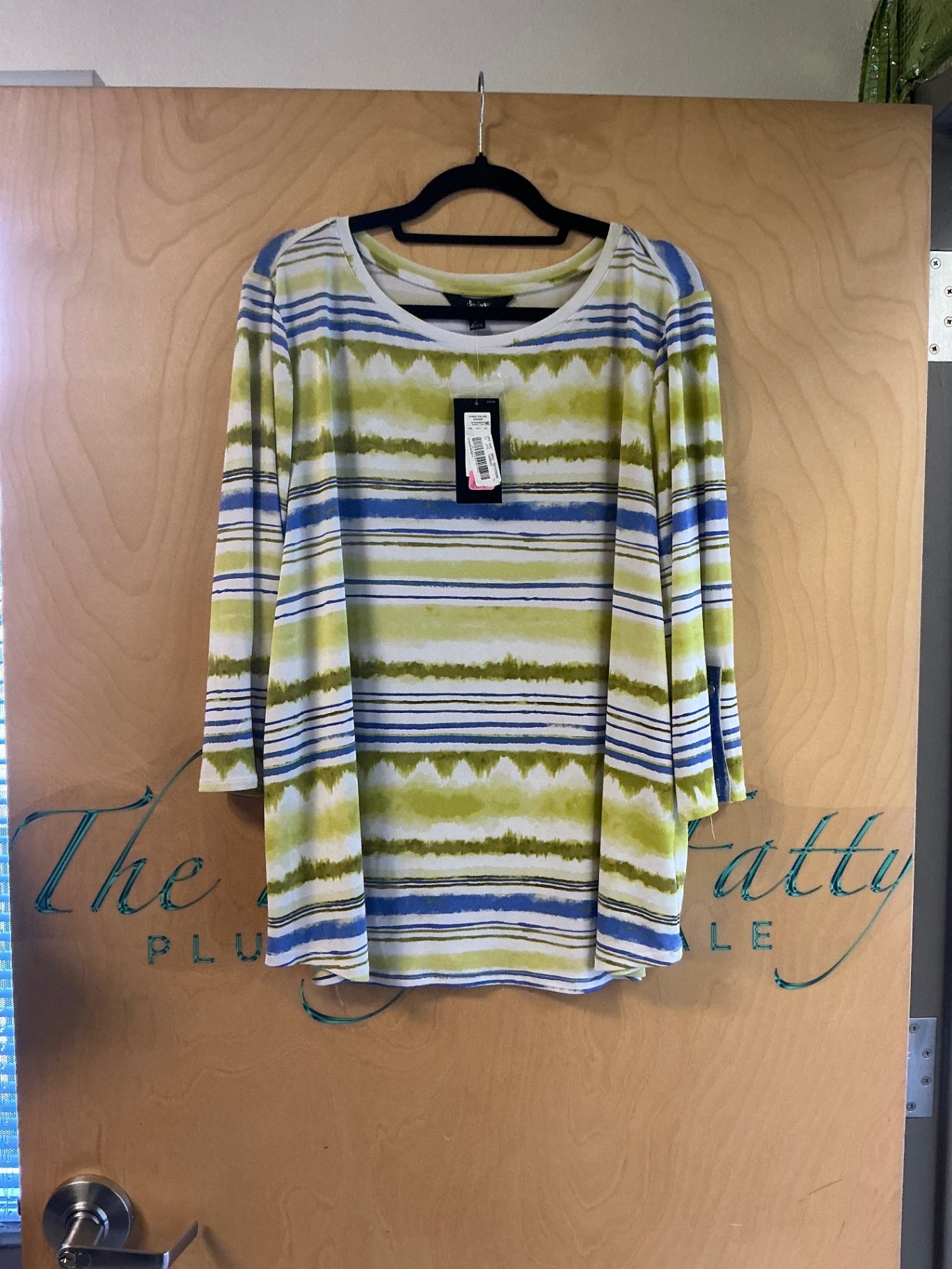 Investments Blouse - Multi-color (Green, Blue, White) - 2X