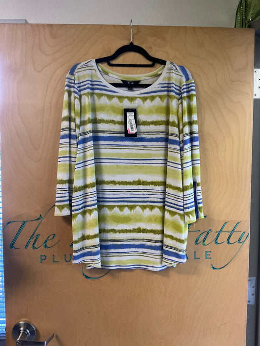 Investments Blouse - Multi-color (Green, Blue, White) - 2X