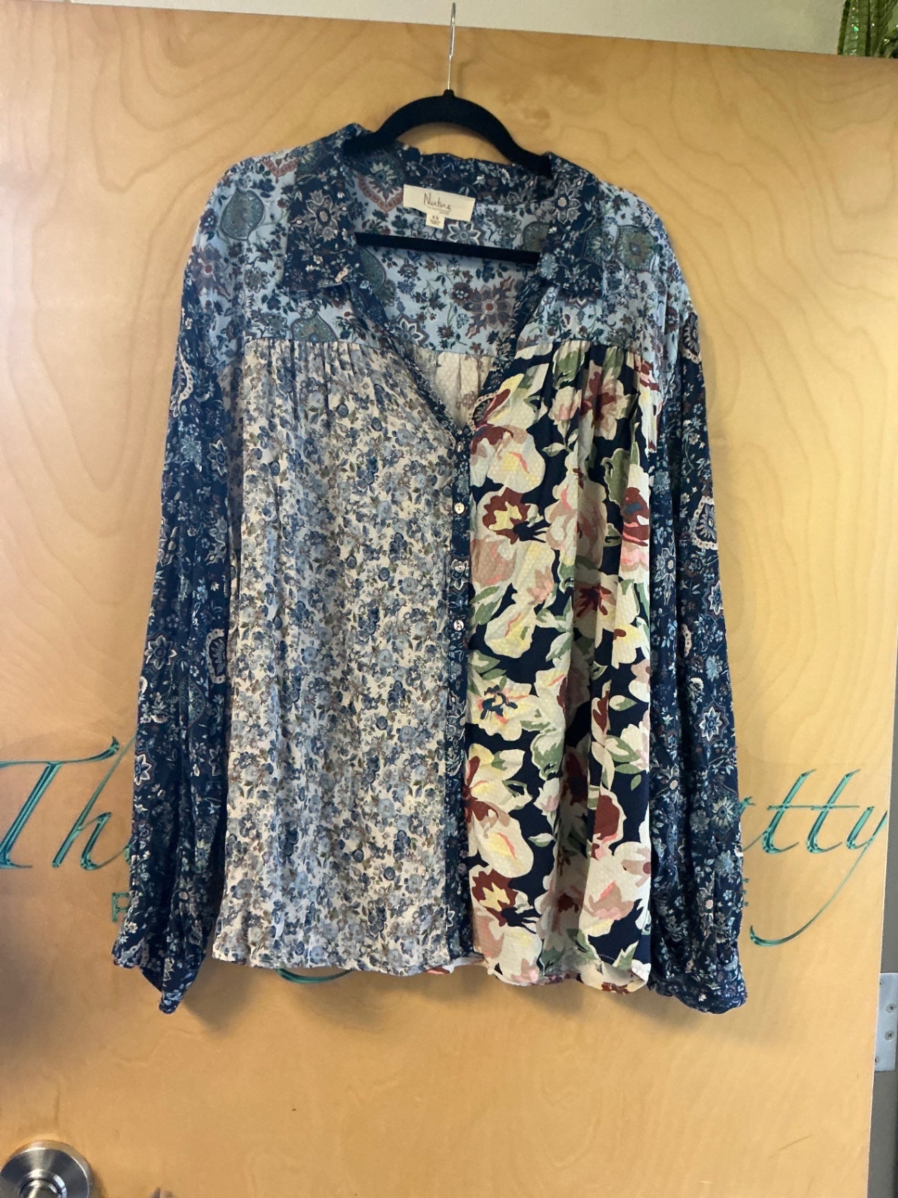 Nurture Blouse - Multicolor (predominantly blue, green, beige, and brown) - 3X