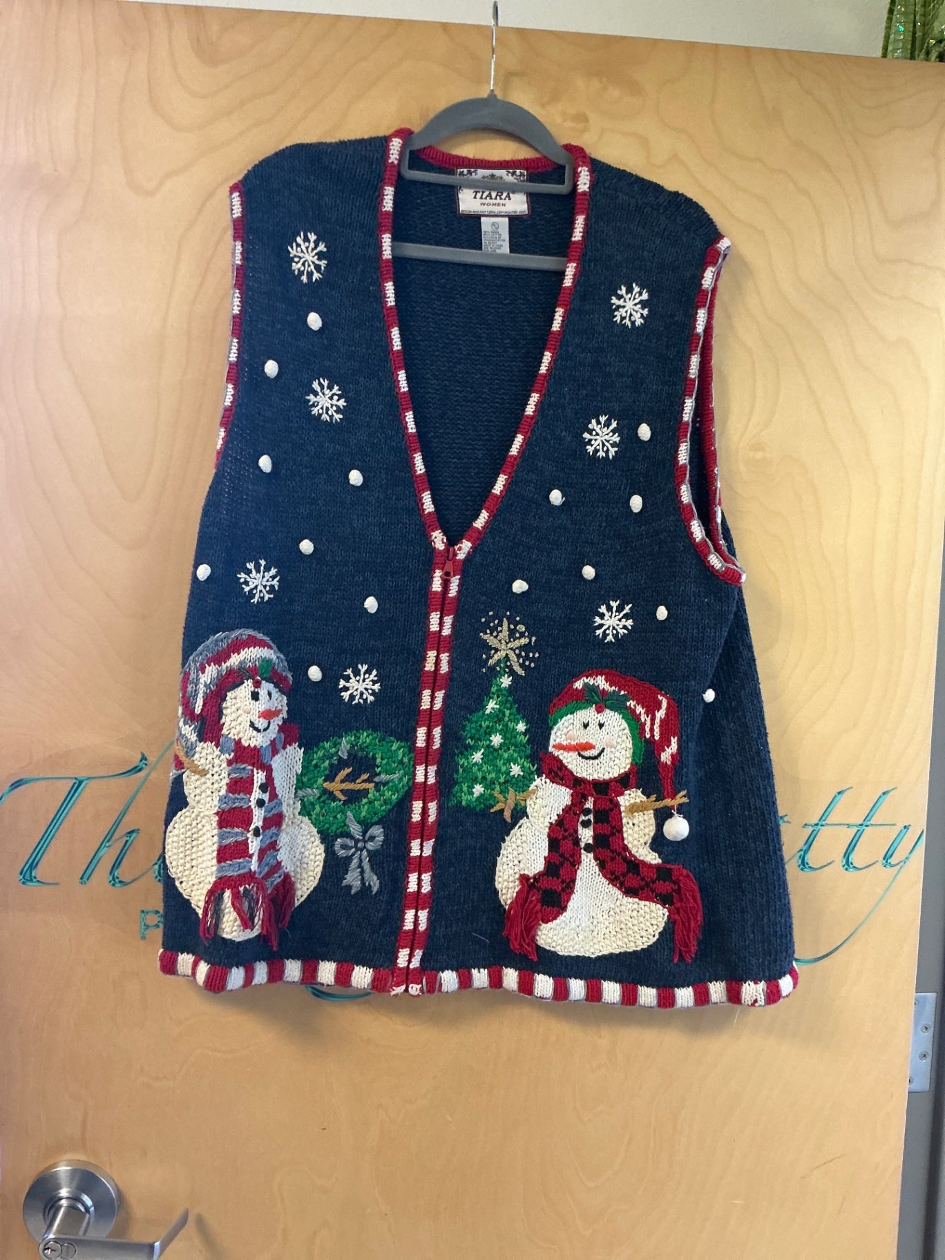 TIARA Sweater Vest - Navy Blue with Red, Green, White accents - 26/28
