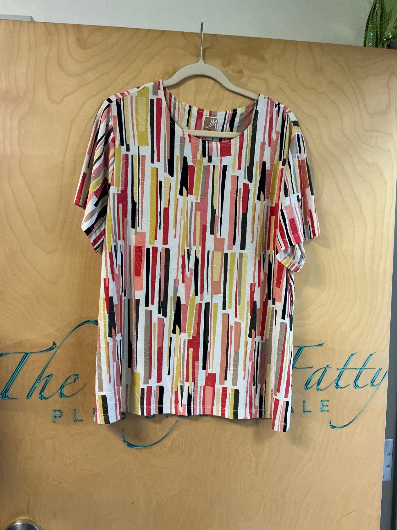 JM Collection Blouse - Multicolor (red, black, yellow, peach, white) - 2X