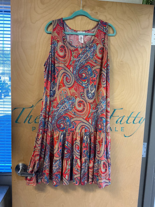 Ivy Lane Sleeveless Dress - Red with multicolored paisley print - 2X