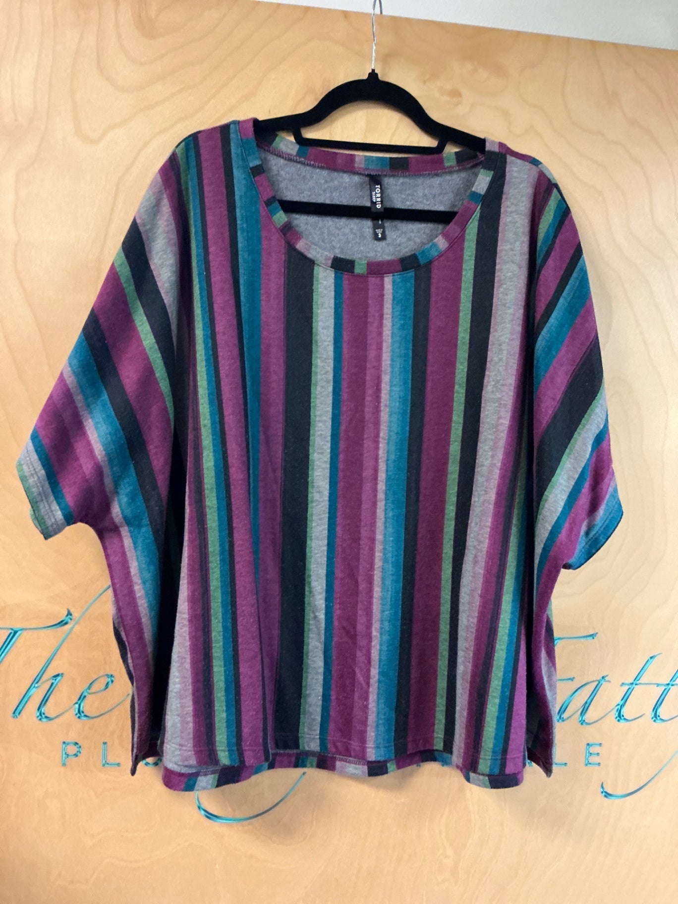 Torrid Short Sleeve Sweatshirt - Multicolor (predominantly purple, green, blue, gray, and black) - 3