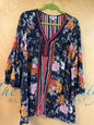 STUDIO WOMAN Blouse - Navy blue with multicolor floral and striped patterns - 1X