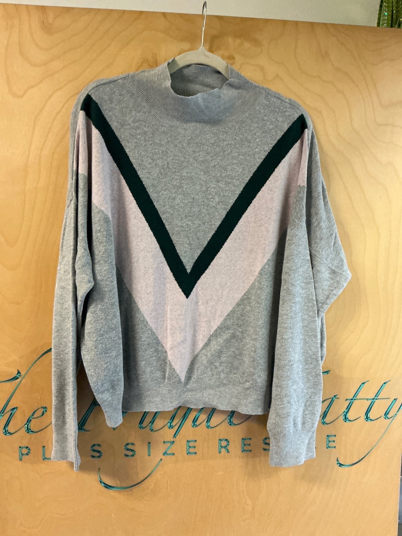 Old Navy Sweater - Gray with black and light pink accents - XL
