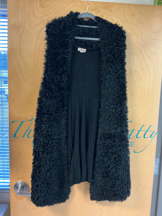 One World Faux Fur Vest Cardigan - Black - 3X
