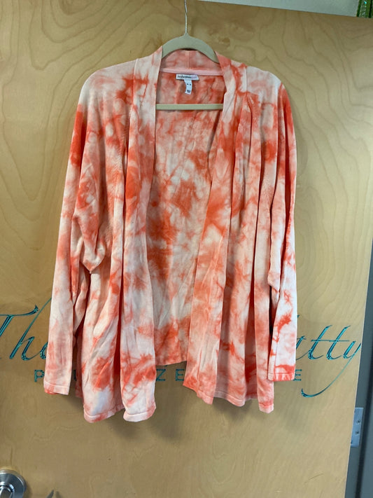 Isaac Mizrahi Live! Cardigan - Orange and white tie-dye - 5X