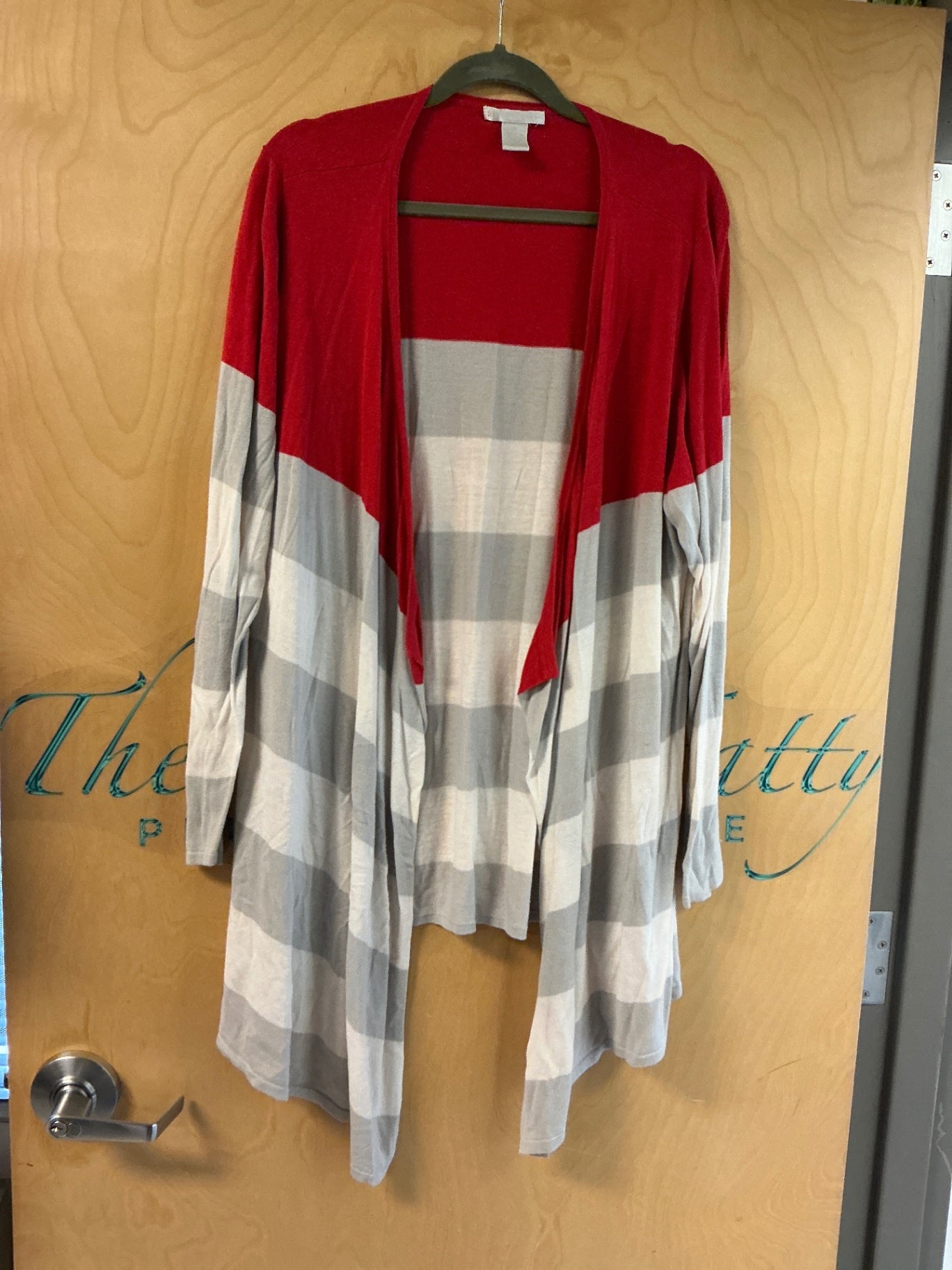 Design History Cardigan - Red, Beige, Light Gray - 3X